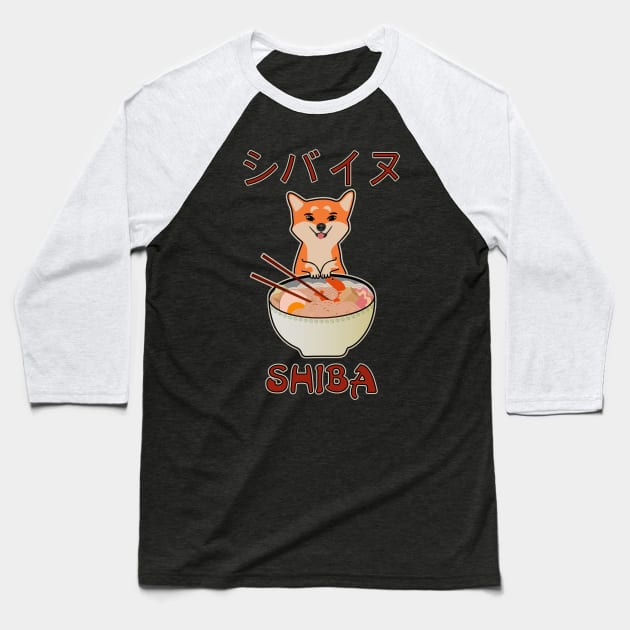 Cute Shiba inu Japanese Dog and Ramen Bowl Lover Baseball T-Shirt by Mewzeek_T